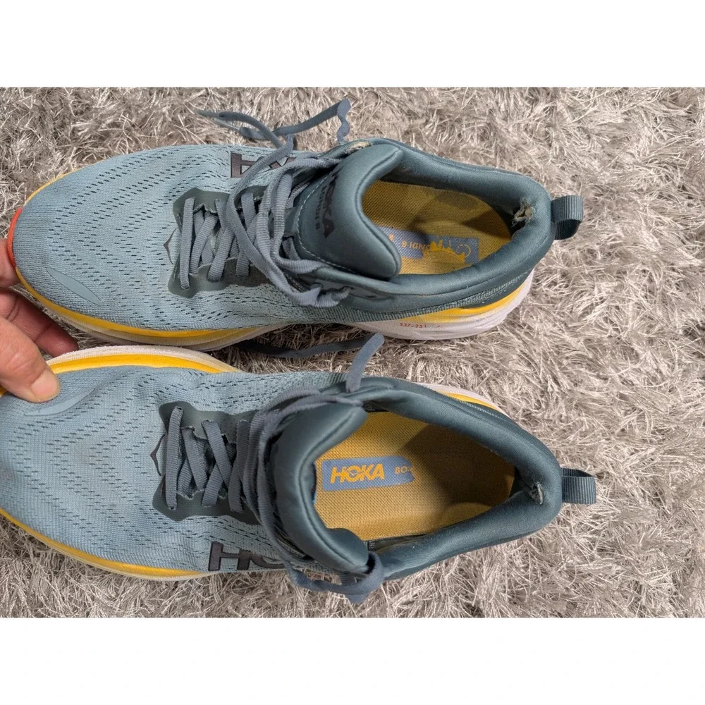Hoka‎ Bondi 8 Wide Mens Running Shoes Blue Yellow 1127952 S17-251 Size 9 2E